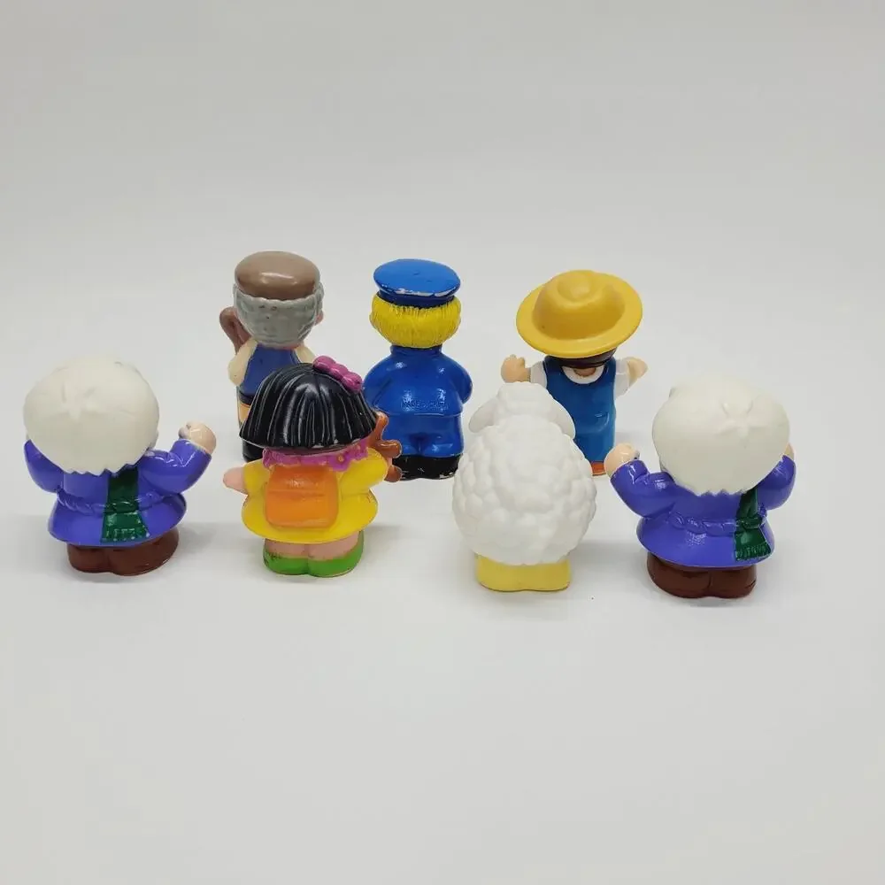 Vintage Fisher Price Little People Figures Lot of 7 All Rubber Farmer Sheep Girl